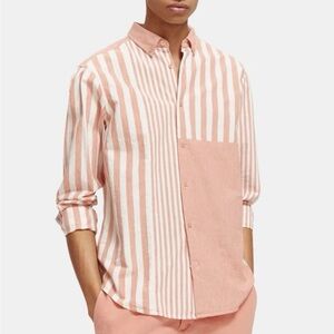 Scotch & Soda Men's Coral and White Striped Shirt